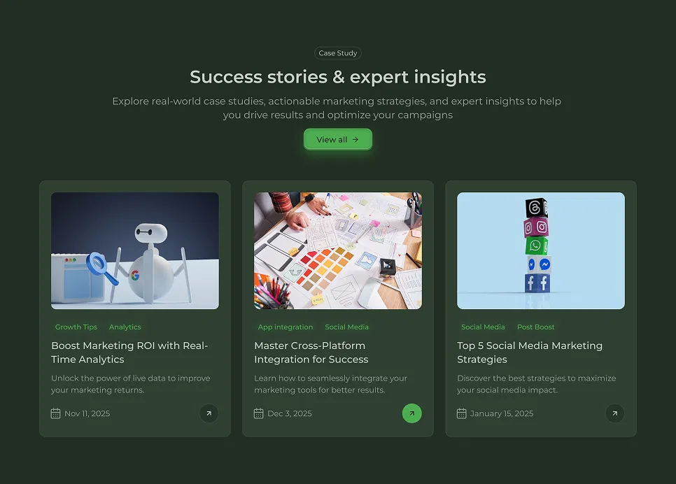 Grow marketing agency strategy showcase (dark)